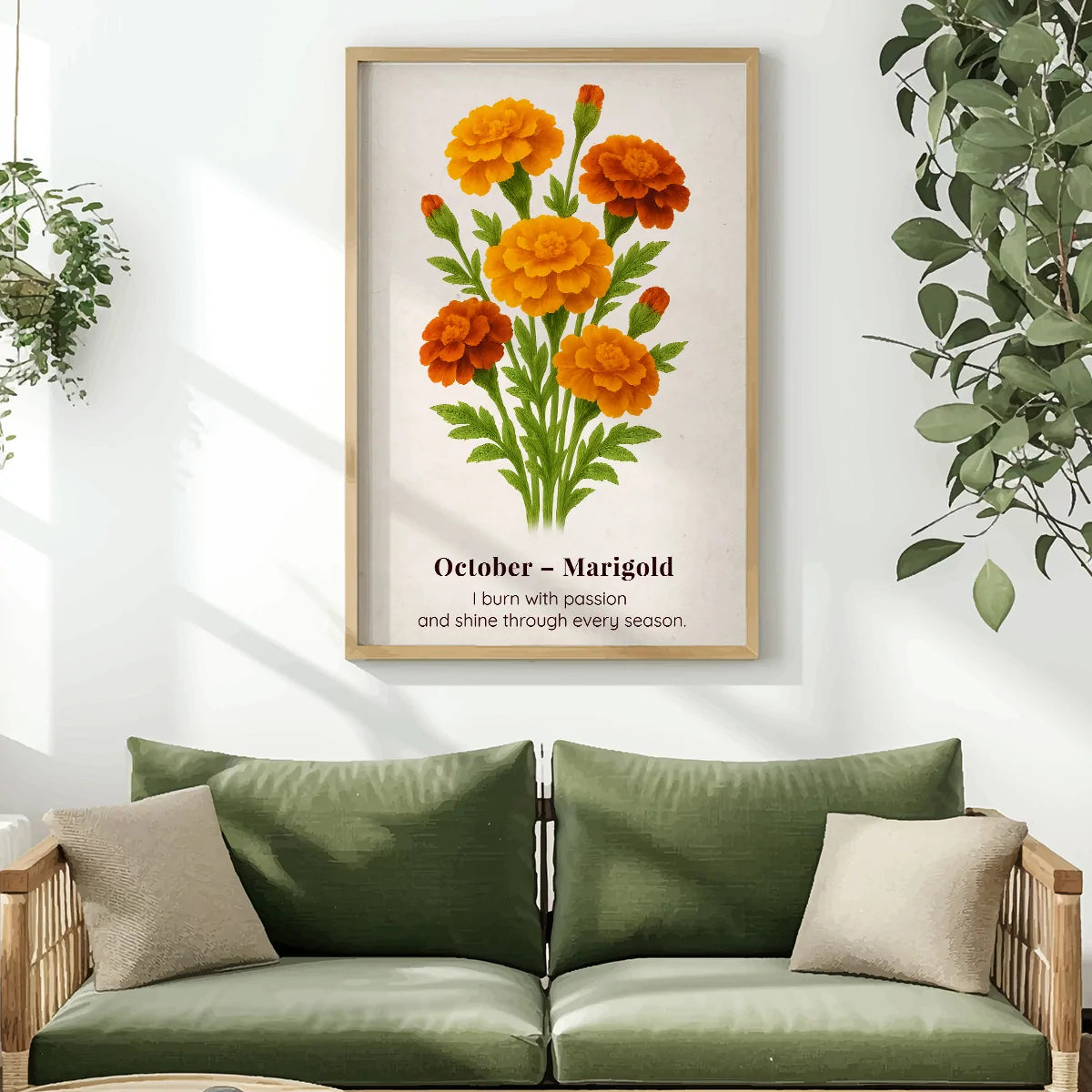 October Birth Flower Wall Art, Marigold Botanical Print, Instant Download, Birth Month Poster, Self-Care Birthday Gift