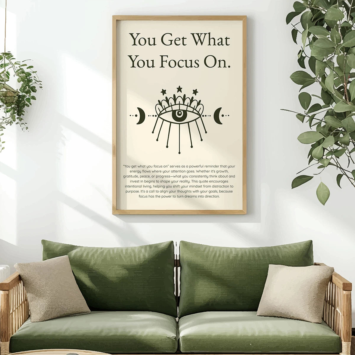 You Get What You Focus On – Inspirational Quote Typography Wall Art, Printable Poster, Mindset Decor, Instant Download