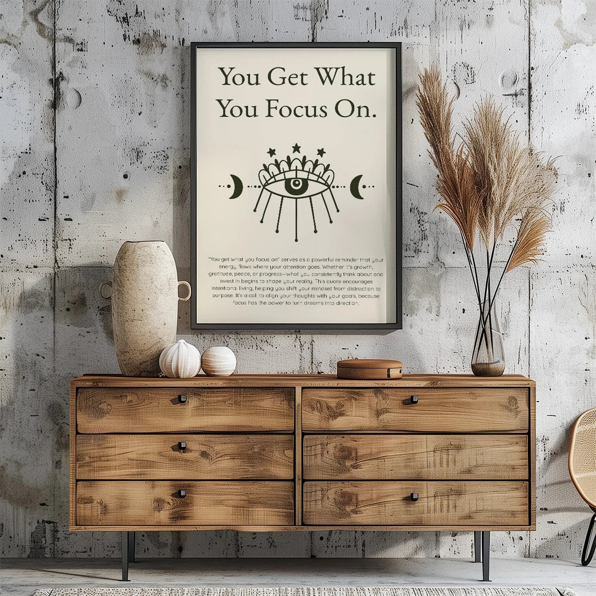 You Get What You Focus On – Inspirational Quote Typography Wall Art, Printable Poster, Mindset Decor, Instant Download