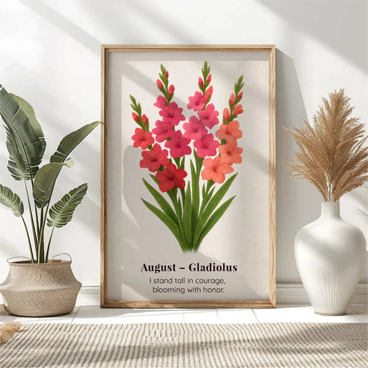 August Birth Flower Wall Art, Gladiolus Botanical Print, Instant Download, Birth Month Poster, Self-Care Birthday Gift