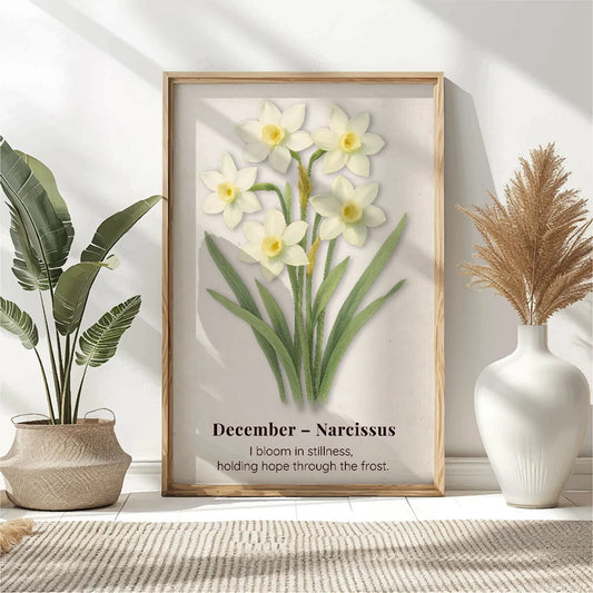 December Birth Flower Wall Art, Narcissus Botanical Print, Instant Download, Birth Month Poster, Self-Care Birthday Gift