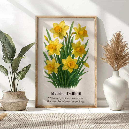 March Birth Flower Wall Art, Daffodil Botanical Print, Instant Download, Birth Month Poster, Self-Care Birthday Gift