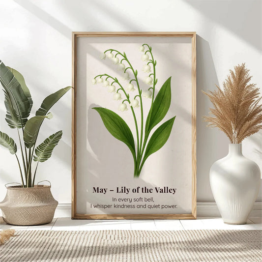 May Birth Flower Wall Art, Lily of the Valley Botanical Print, Instant Download, Birth Month Poster, Self-Care Birthday Gift